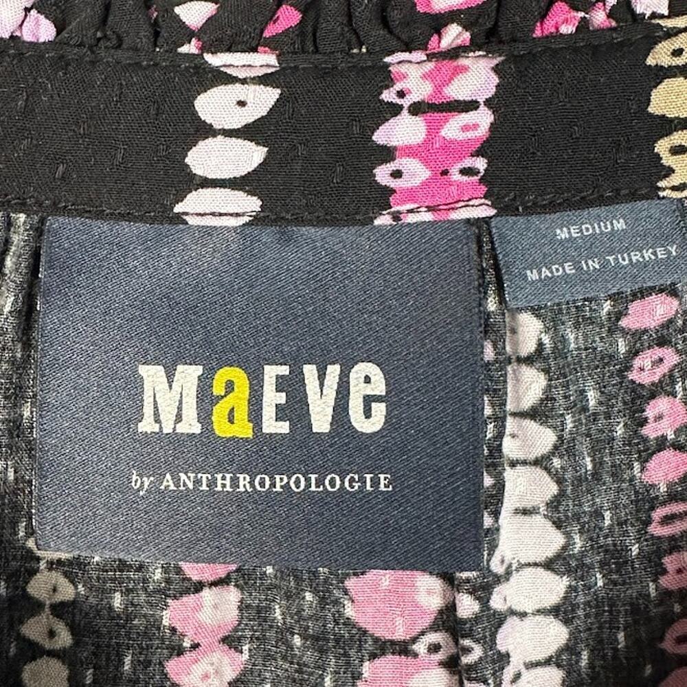 Maeve Anthropologie Top Womens Medium Black V Neck Long Sleeve Preppy Career - Picture 8 of 14